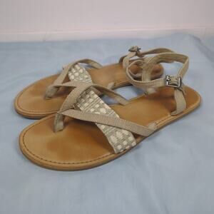 Toms Lexie Flat Sandals Shoes Beige Womens Size 8